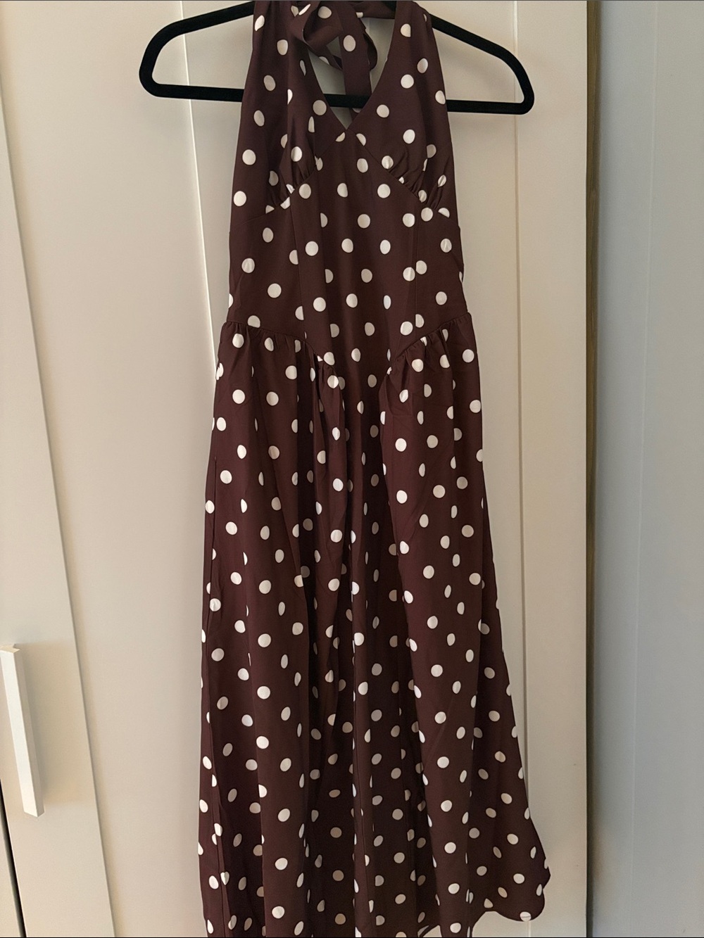 Brown Polka Dot Halter Maxi Dress